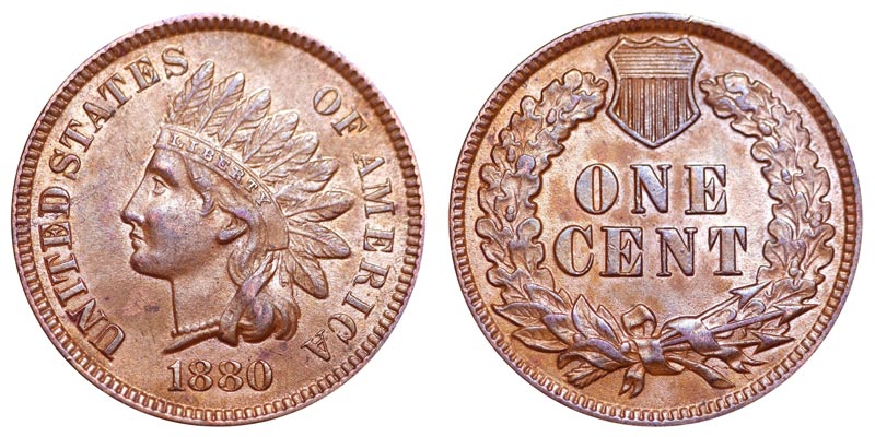1880 Indian Head penny — obverse and reverse showing the full coin design