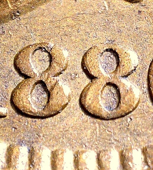 1880 Indian Head penny Repunched Date — secondary impression visible on the final 0 digit